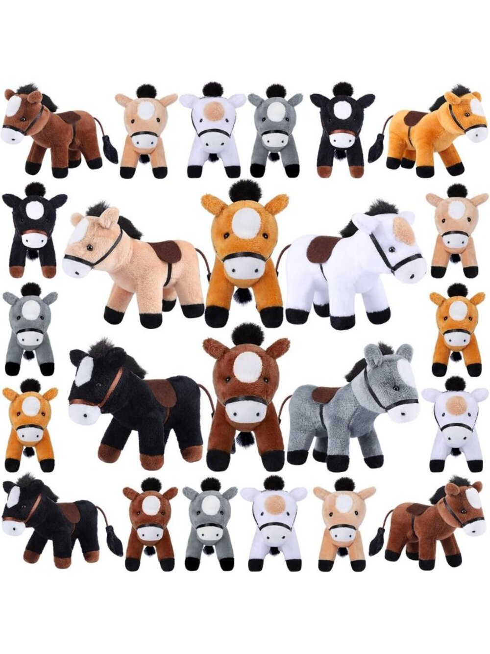 24 Pack Horse Stuffed Animals - Bulk Party Favors, Adorable Plush Toys for Kids